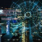 cyber laser target on a night city blurred background